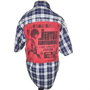 Boneyard Threadz Jimi Hendrex Upcycle Blue Plaid Button Down Shirt Size Med